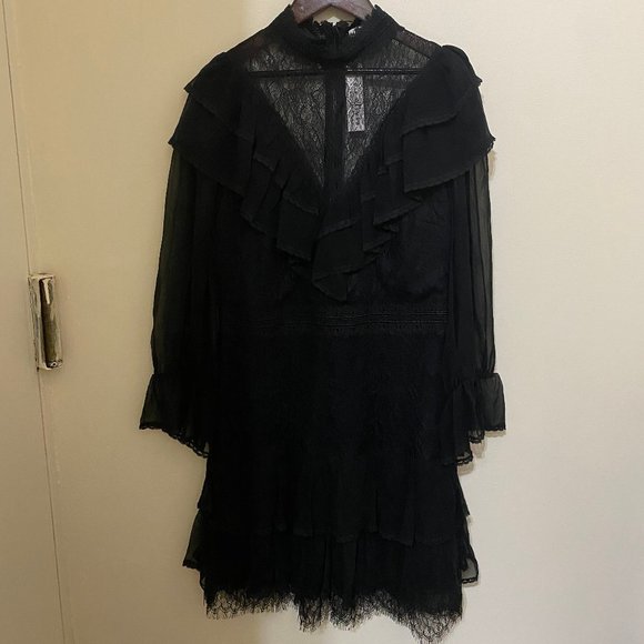 ALICE + OLIVIA Clea Ruffle Sheer Lace Tiered Dress - Picture 10 of 12